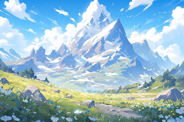 Free photo anime style mountains landscape