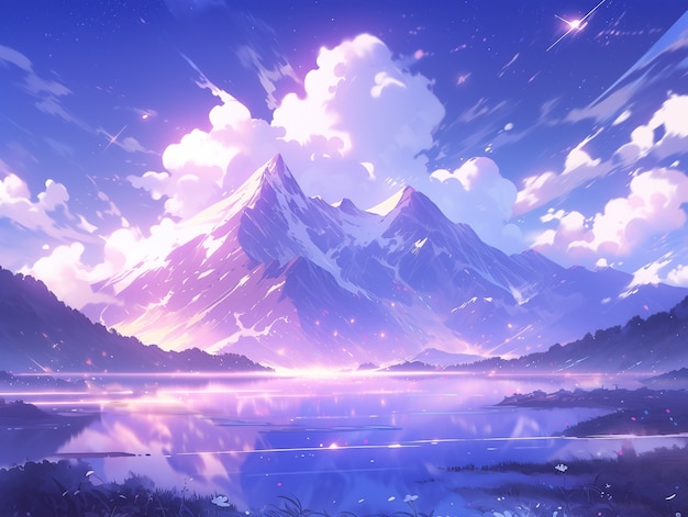 アニメスタイルの山の風景