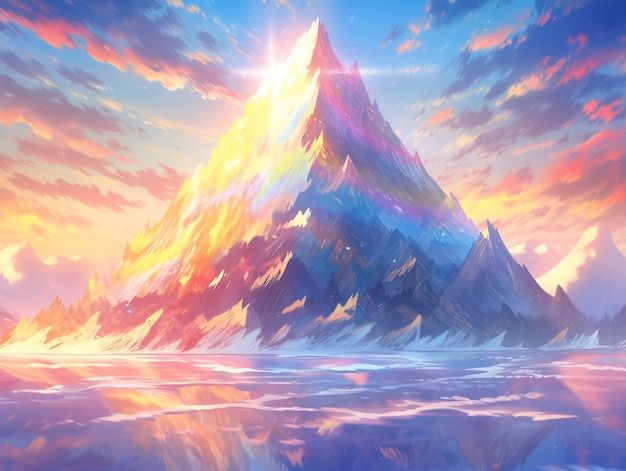 Free photo anime style mountains landscape