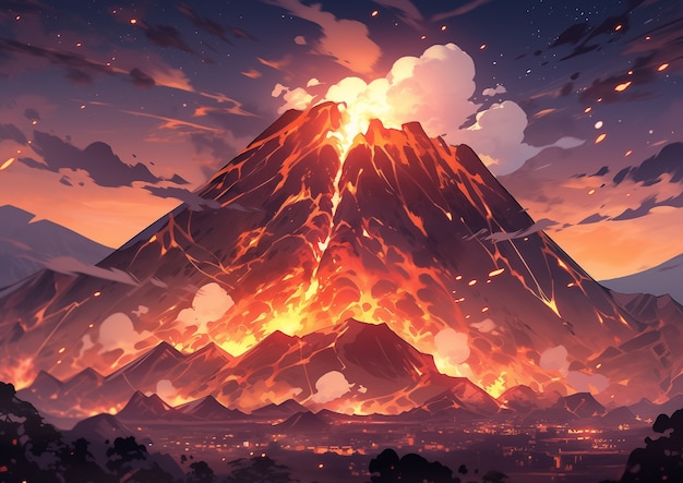 Free photo anime style mountains landscape