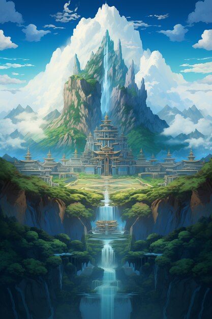 Anime style mountains landscape