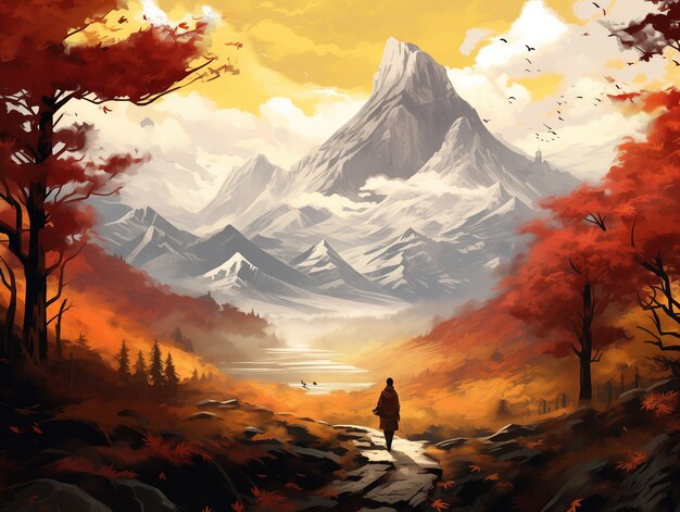 Anime style mountains landscape