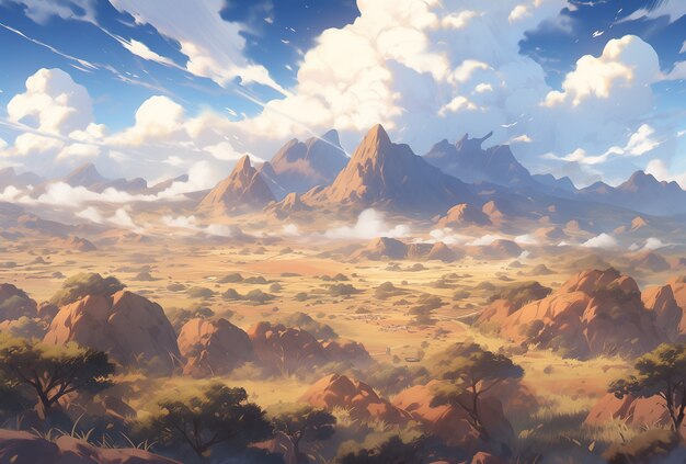 Anime style mountains landscape