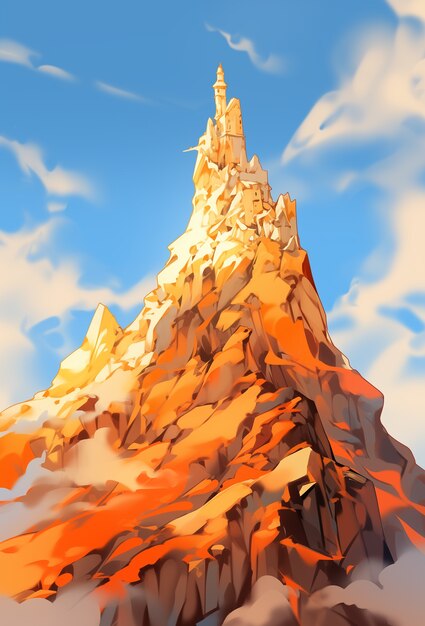 アニメスタイルの山の風景