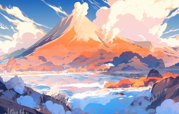 Free photo anime style mountains landscape