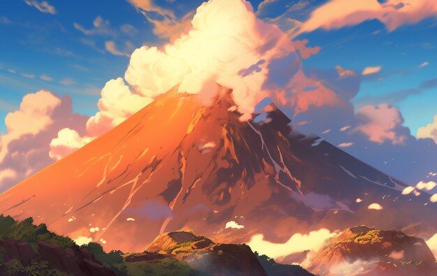 Free photo anime style mountains landscape