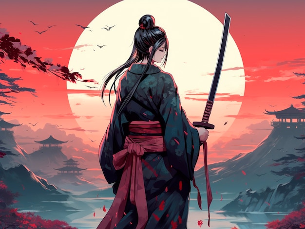 Бесплатное фото anime style portrait of traditional japanese samurai character