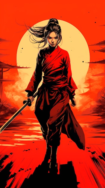 Foto gratuita ritratto in stile anime di un personaggio samurai giapponese tradizionale