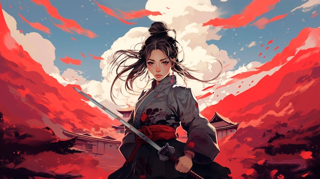 Free photo anime style portrait of traditional japanese samurai character