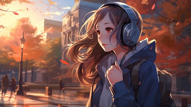 Anime style portrait of young student attending school