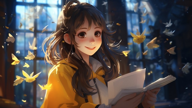 anime style portrait of young student attending school