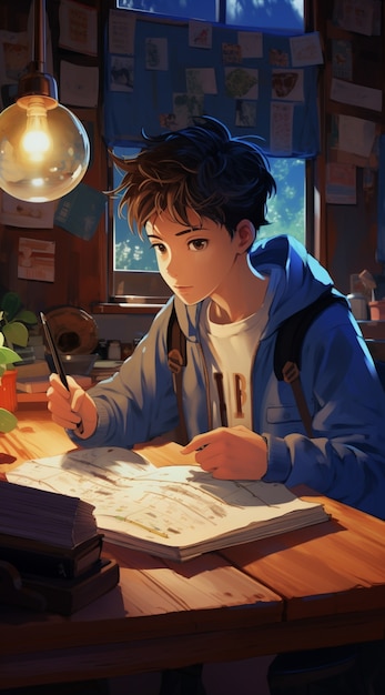 Free photo anime style portrait of young student attending school