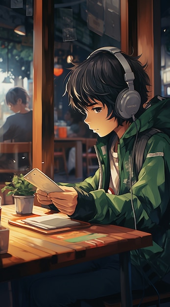 anime style portrait of young student attending school