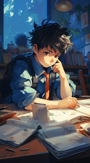 Free photo anime style portrait of young student attending school