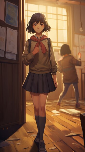 Anime style portrait of young student attending school