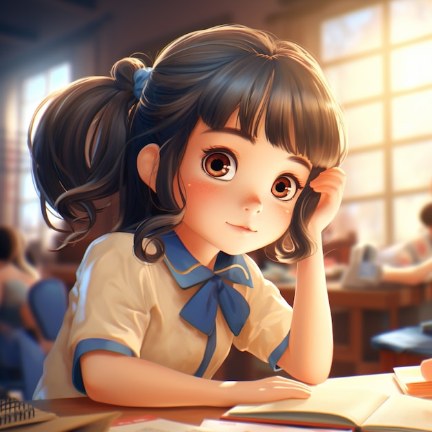 Free photo anime style portrait of young student attending school