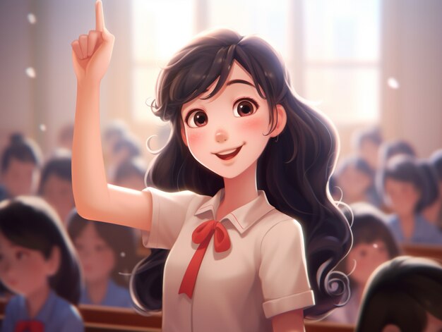 anime style portrait of young student attending school