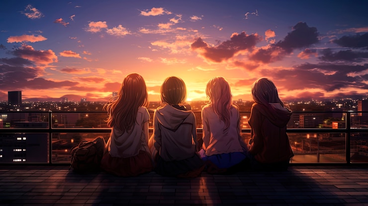 Free Photo anime style scene depicting girls friendship