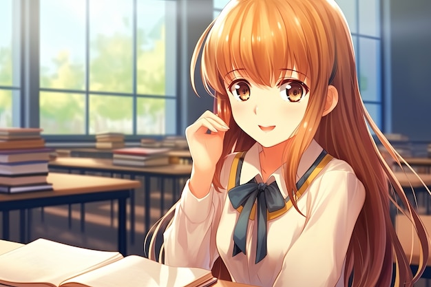 Free photo anime style student attending school