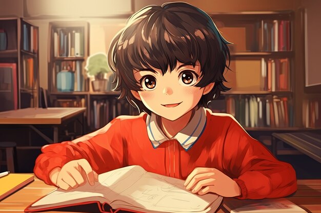 Anime style student attending school