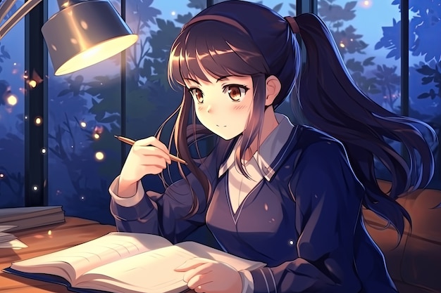 Anime style student attending school