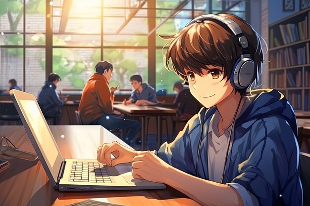 Anime style students attending school