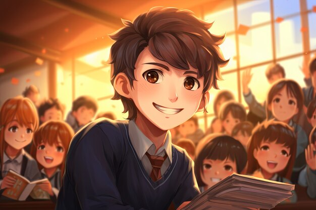 anime style students attending school