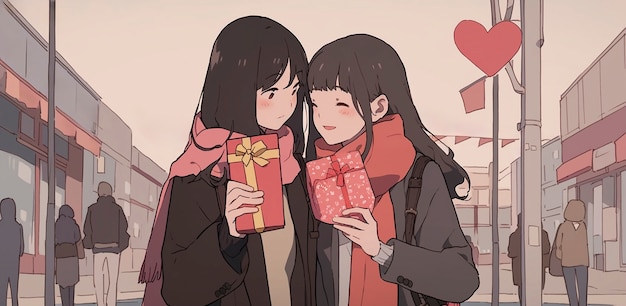 Anime stylecelebrating valentines day