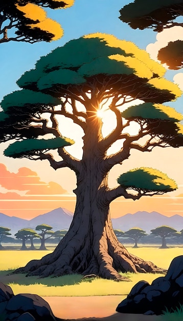 Free photo anime tree illustration