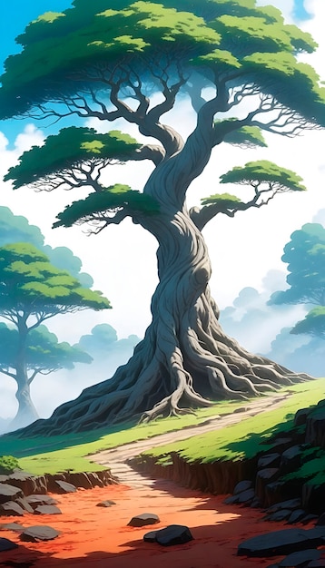 Free photo anime tree illustration