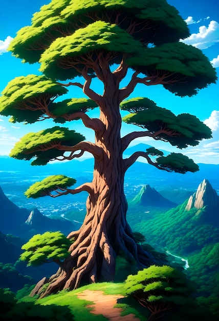 Free photo anime tree illustration