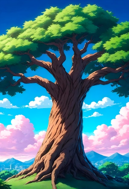 Free photo anime tree illustration