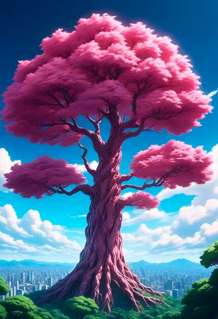 Free photo anime tree illustration