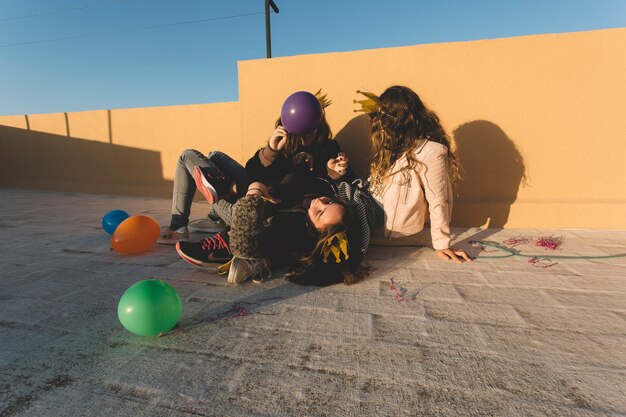 Anonymous girl having fun on roof