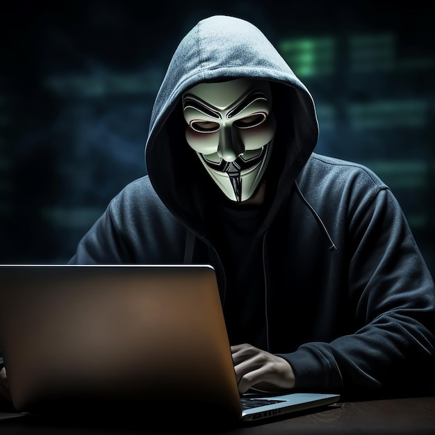 Анонимный хакер с маской, созданное ИИ изображение