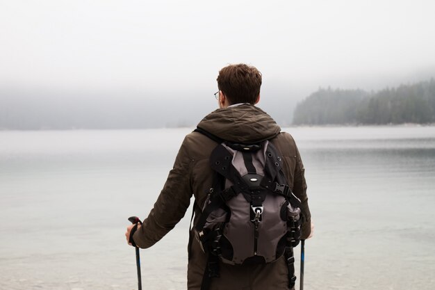 Anonymous traveler exploring views of nature