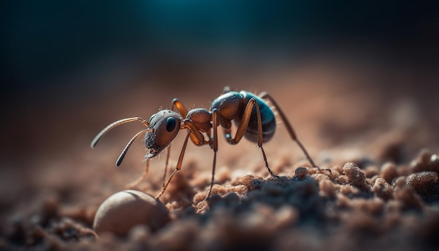 Ant colony teamwork on leaf for food generated by AI