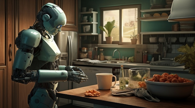 Free photo anthropomorphic futuristic robot performing regular human job