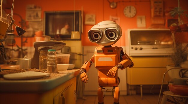 Anthropomorphic futuristic robot performing regular human job