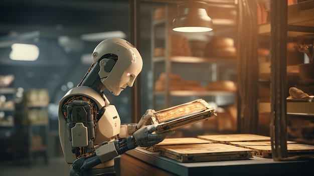 Anthropomorphic robot performing regular human job in the future