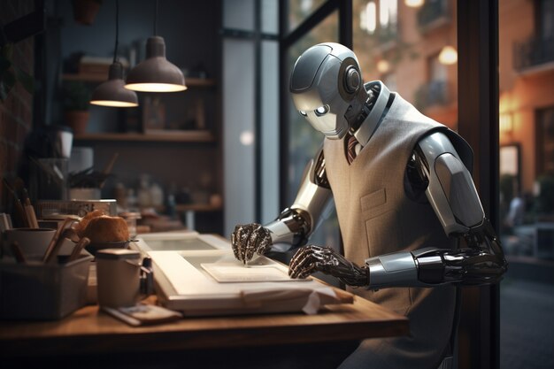 Anthropomorphic robot performing regular human job in the future