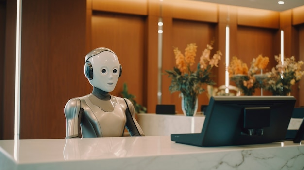 Foto gratuita robot antropomorfo che svolge un normale lavoro umano