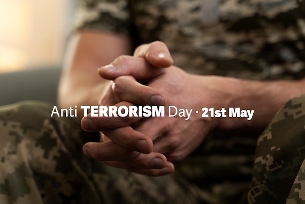 Free photo anti terrorism day with soldier hands