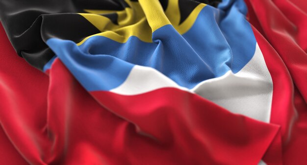 Antigua and Barbuda Flag Ruffled Beautifully Waving Macro Close-Up Shot