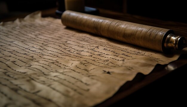 Antique Bible on Wooden Table Reading Christian Text generated by AI