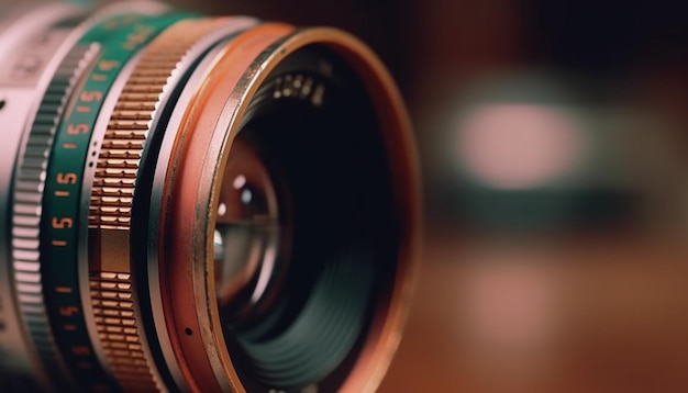 Antique camera lens captures old fashioned film image generated by AI