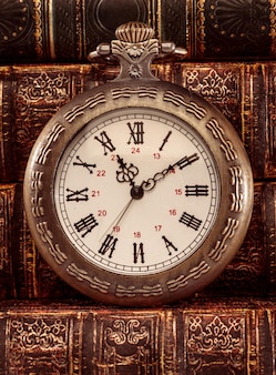 Antique clock dial close-up. vintage pocket watch.