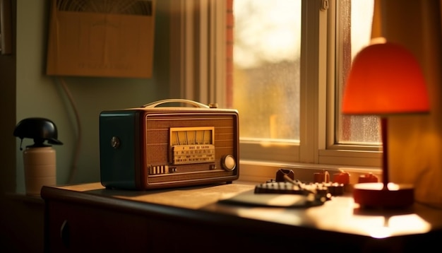 Free photo antique clock on rustic wooden table indoors generated by ai