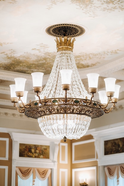 Antique crystal chandelier chandelier in the palace. large chandelier in the castle.