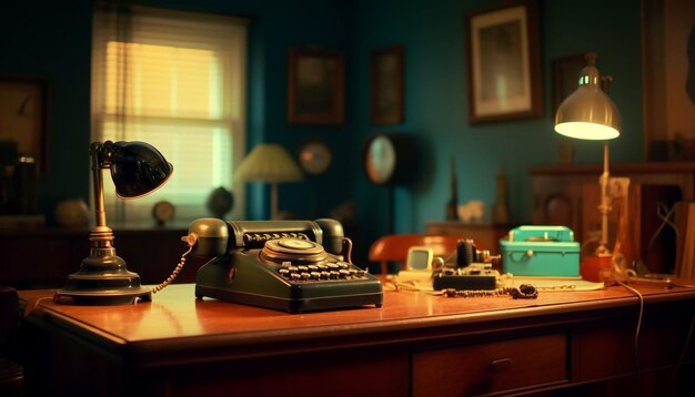 Antique desk and telephone create nostalgia decor generated by AI